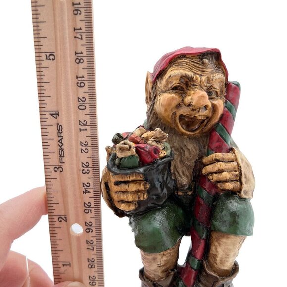 Whimsical Elf Santa Stocking Holder Christmas Decoration With Candy Cane & Gift - Picture 10 of 10